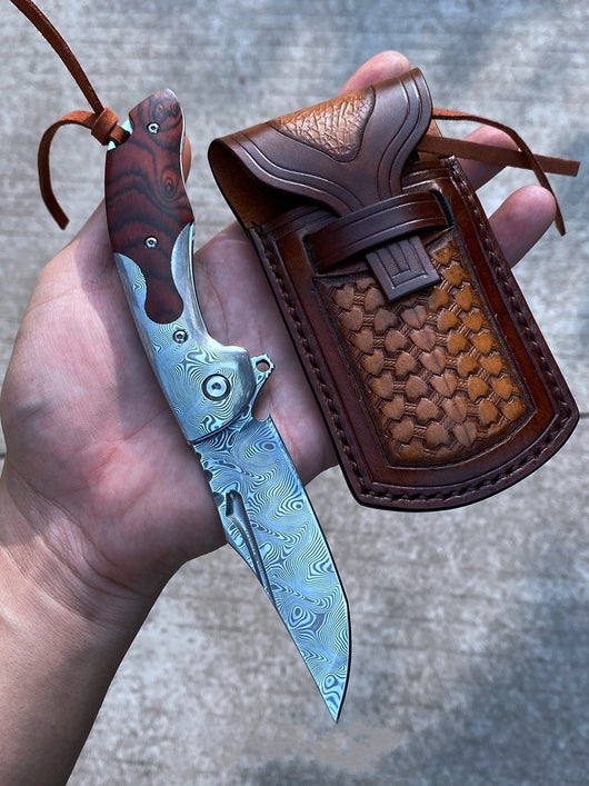 Cuchillo Plegable de Supervivencia Camping - Acero Damasco Alta Dureza - Image 5