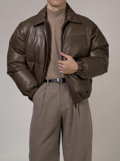 Chaqueta Acolchada de Cuero PU con Cuello Alto y Relleno Extra - Image 10