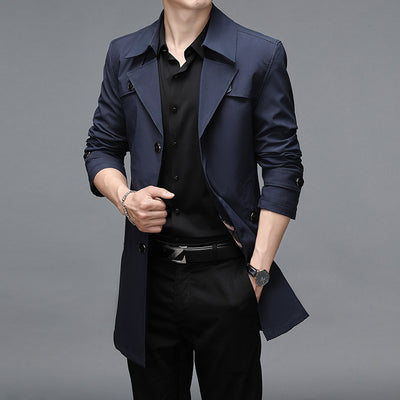 Chaqueta Cortaviento Larga para Hombre - Diseño Clásico Botones Tallas Grandes - Image 4