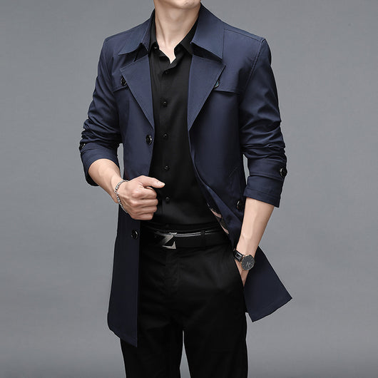 Chaqueta Cortaviento Larga para Hombre - Diseño Clásico Botones Tallas Grandes - Image 4