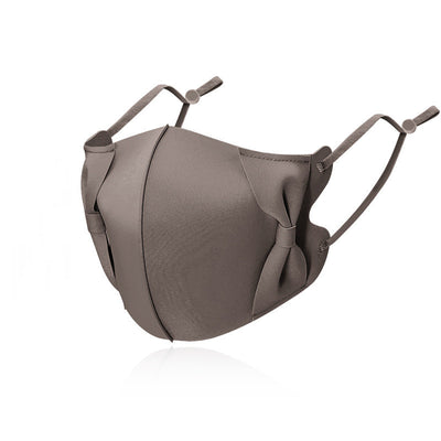 Light blue ice silk face mask with decorative bows on the sides and adjustable ear loops, shown on a white background. - Image 11