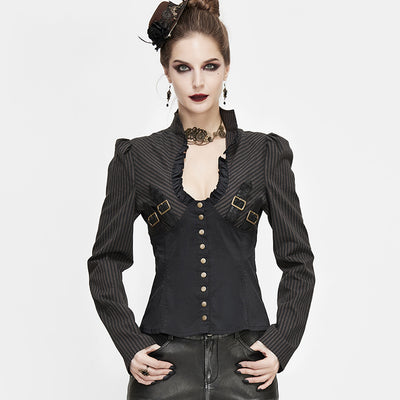 Camisa Vintage Patchwork con Cuello Parado Slim para Mujer