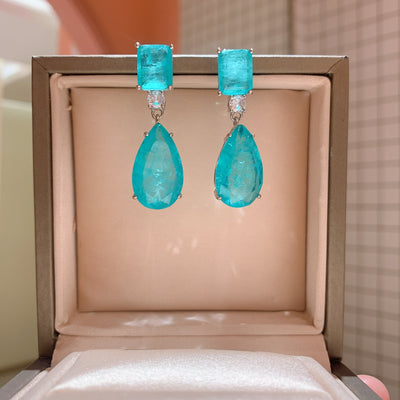 Aretes de Paraiba en Forma de Gota Esmeralda - Image 4