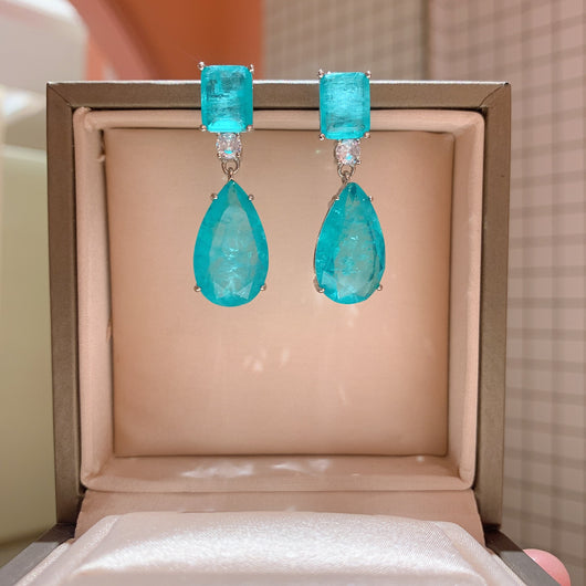 Aretes de Paraiba en Forma de Gota Esmeralda - Image 4