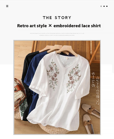 Blusa Suelta de Algodón y Lino con Escote V y Manga Corta para Mujer - Image 27