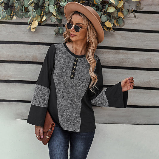 Camisa Suelta de Patchwork Primavera Temprana - Casual para Mujer