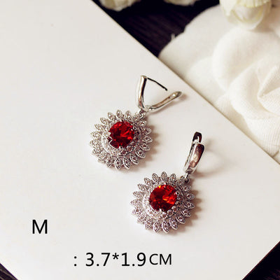 Aretes Largos de Novia con Rubí Rojo Paloma Talla Cuadrada Redonda - Image 15