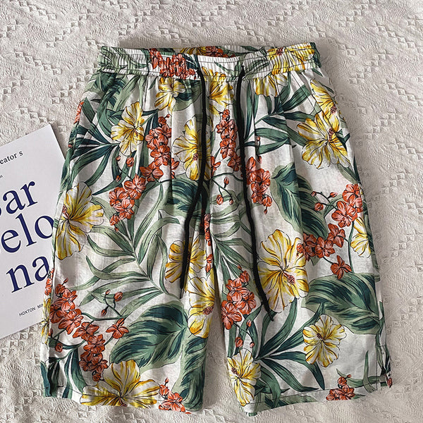 Pantalones Cortos Sueltos con Cintura Ajustable y Estampado de Nueve Colores para Hombre
