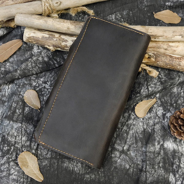 Billetera de Cuero Crazy Horse con Hebilla Retro para Hombre