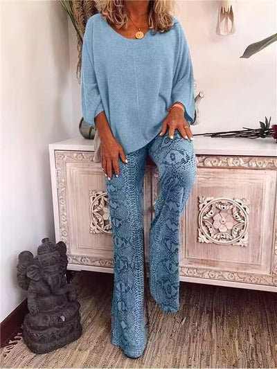 Conjunto Elegante: Blusa Básica + Pantalón Estampado - Image 6
