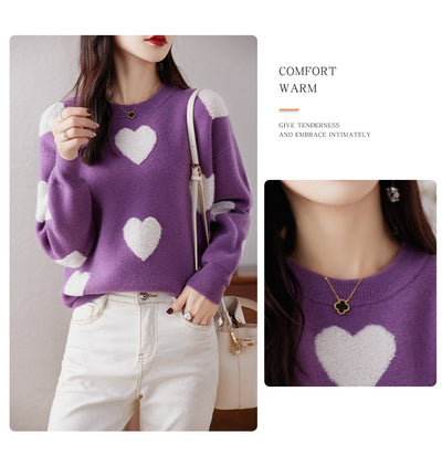 Suéter de Cuello Redondo en Lana Pura para Mujer - Diseño Love - Image 22