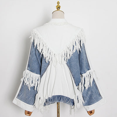 Chaqueta Denim Suelta con Detalles de Pespunte y Borlas - Image 4