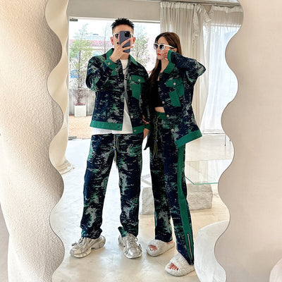 Conjunto Retro Camuflaje: Chaqueta Denim Jacquard + Pantalón Ancho - Image 14