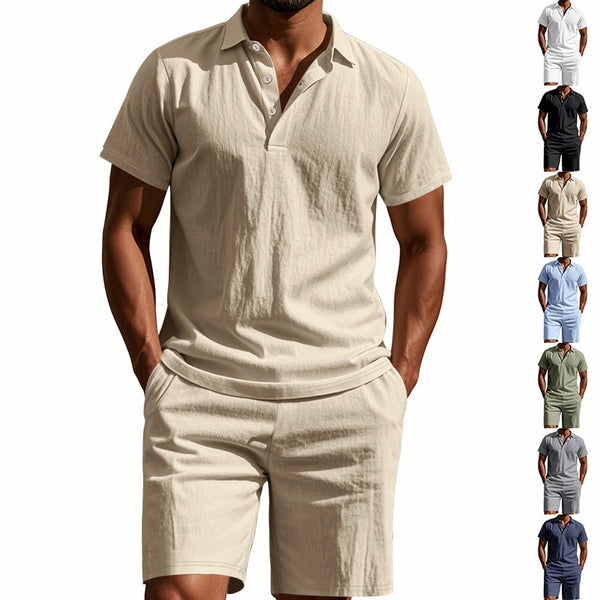Conjunto de Shorts y Camisa de Lino Suelta para Hombre - Cómodo y Fresco para Playa