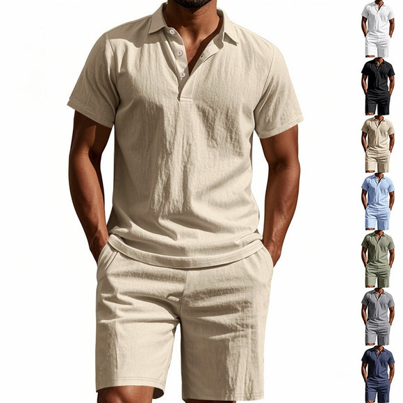 Conjunto de Shorts y Camisa de Lino Suelta para Hombre - Cómodo y Fresco para Playa