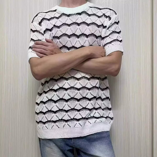 Playera Hueca Jacquard de Manga Corta para Hombre - Image 2