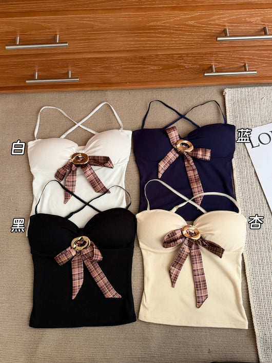 Camiseta Halter Ajustada con Lazo Decorativo para Mujer - Image 18
