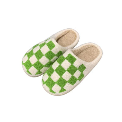 Pantuflas Cálidas Cuadros Negro Verde Antideslizantes Algodón - Image 4