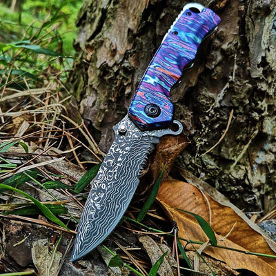 Cuchillo Plegable de Acero Inoxidable con Hoja Damasco para Exterior - Image 6