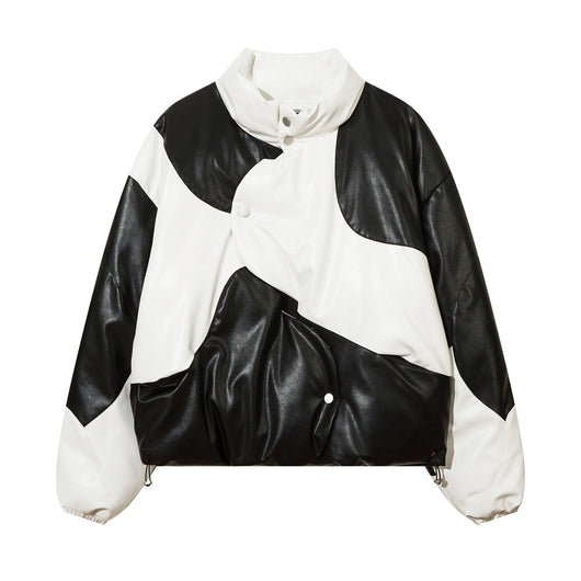 Abrigo Acolchado de Algodón con Cuello Alto y Costuras Irregulares Bicolor - Image 20