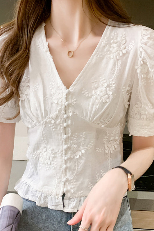 Blusa Corta Cintura Alta Estilo Occidental con Cuello en V - Image 4