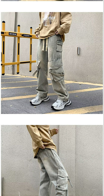 Pantalones Casuales Holgados Multibolsillos Lavado Industrial - Image 18