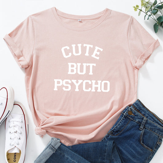 Camiseta Suelta de Cuello Redondo con Diseño Creativo de Letras para Mujer - Image 20