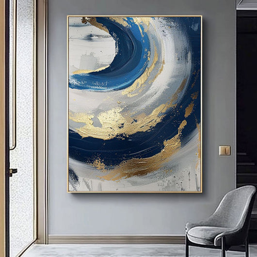Cuadro Abstracto Dorado y Azul Minimalista - Pintura al Óleo Hecha a Mano con Textura Moderna - Image 5