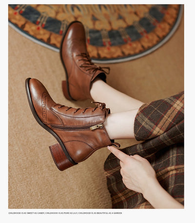 Botas Tobilleras de Cuero Estilo Retro con Cierre Lateral y Cordones - Image 13