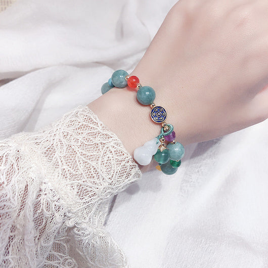 Pulsera de Jade Vintage Estilo Tibetano Étnico con Calabaza y Calcedonia - Image 10