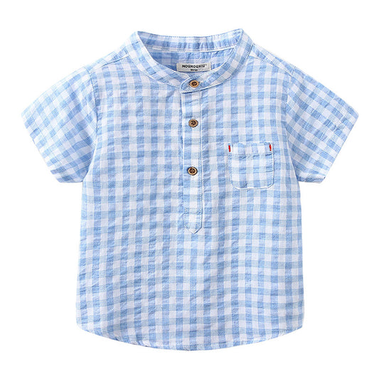 Camisa Infantil de Algodón Azul a Cuadros - Estilo Casual Cómodo - Image 2