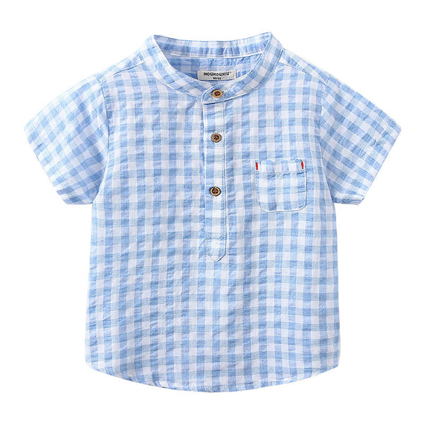Camisa Infantil de Algodón Azul a Cuadros - Estilo Casual Cómodo