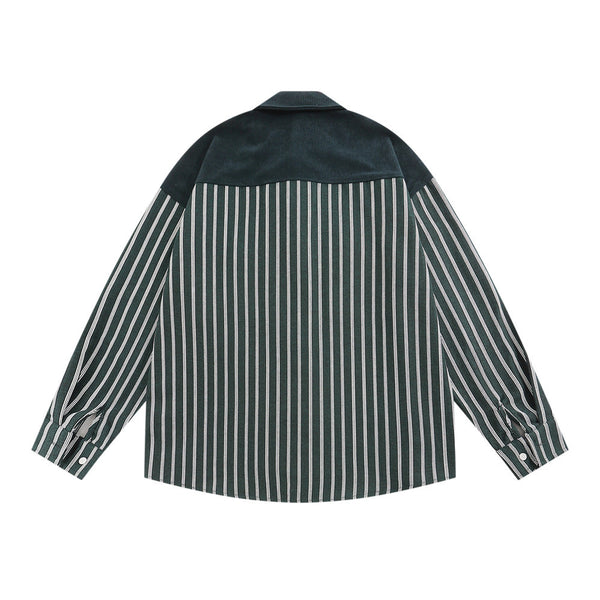 Camisa Casual de Manga Larga con Rayas Verticales y Bolsillo Contraste