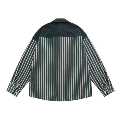 Camisa Casual de Manga Larga con Rayas Verticales y Bolsillo Contraste - Image 2
