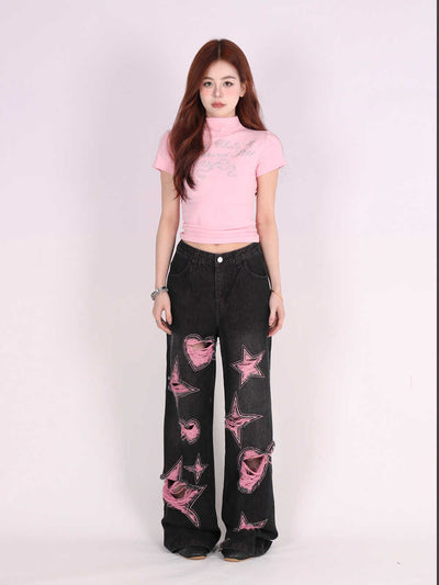 Pantalones Vaqueros Anchos Vintage Desgastados Love - Image 8