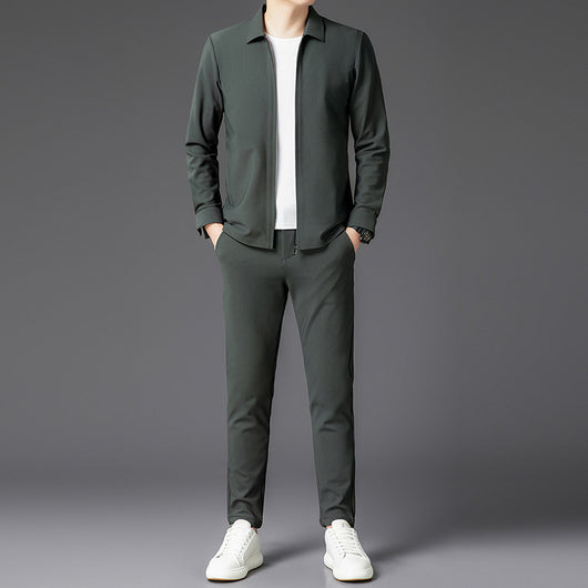 Conjunto de Dos Piezas para Hombre: Cardigan con Cierre y Pantalones Trendy Otoño - Image 4