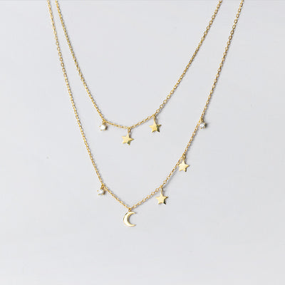 Collar Doble Capa de Estrella y Luna con Diamantes - Elegancia Femenina - Image 5