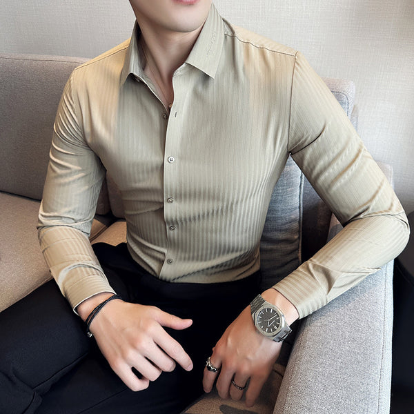 Camisa Hombre Manga Larga Rayas Oscuras Sin Costuras