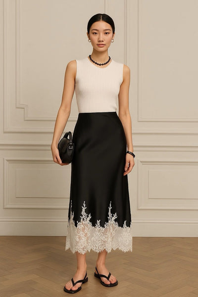 Falda Fishtail de Encaje Satinado Premium con Costura de Cadera - Image 12