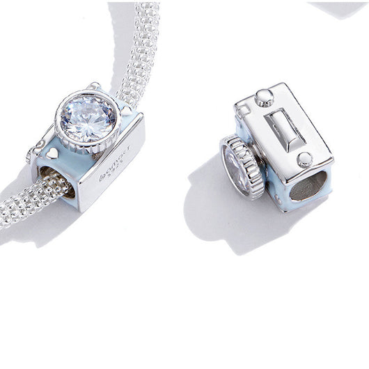 Pulsera de Plata Esterlina con Cámara Brillante y Cuentas - Image 4