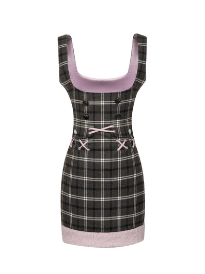 Vestido Cuadros con Mangas Abullonadas Estilo Atrevido - Image 3