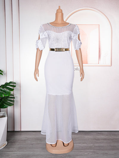 Vestido de Noche Fiesta Lujo Diamantes Bordados Cola Sirena - Image 8