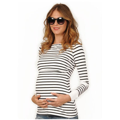 Camiseta Maternidad Rayas Manga Larga Lactancia Multifuncional - Image 2