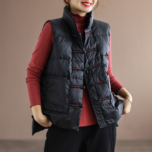 Chaleco Acolchado de Plumas de Pato Blanco Estilo Étnico para Mujer - Image 8