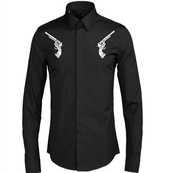Camisa Manga Larga Slim Fit con Detalle de Insignia - Diseño Minimalista Hombre
