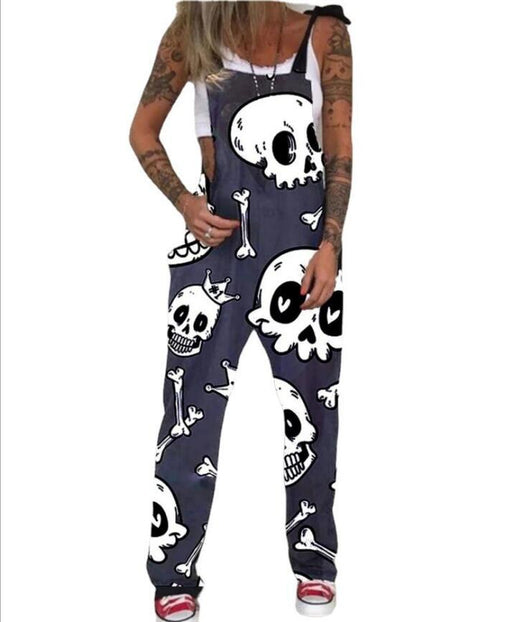 Overol Casual para Mujer con Estampado de Calavera y Crisantemo - Image 2