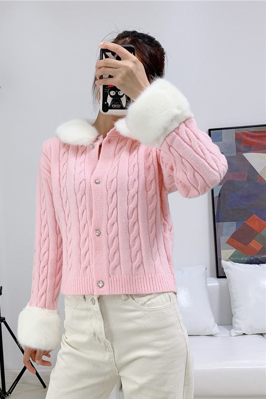 Cardigan de Lana Tejida para Mujer con Puños Ajustados