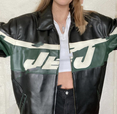 Chaqueta de Cuero Negra Estilo Retro Americano con Costuras de Letras - Image 21