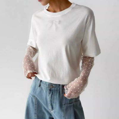 Playera de Manga Larga con Paneles de Malla y Lunares - Image 6