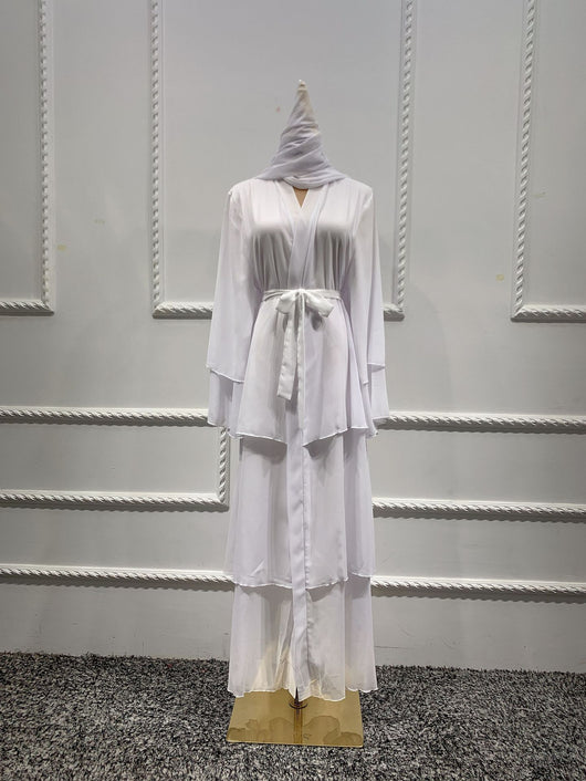 Bata Larga de Gasa Perla en Tres Capas - Vestido Fluido y Elegante - Image 11